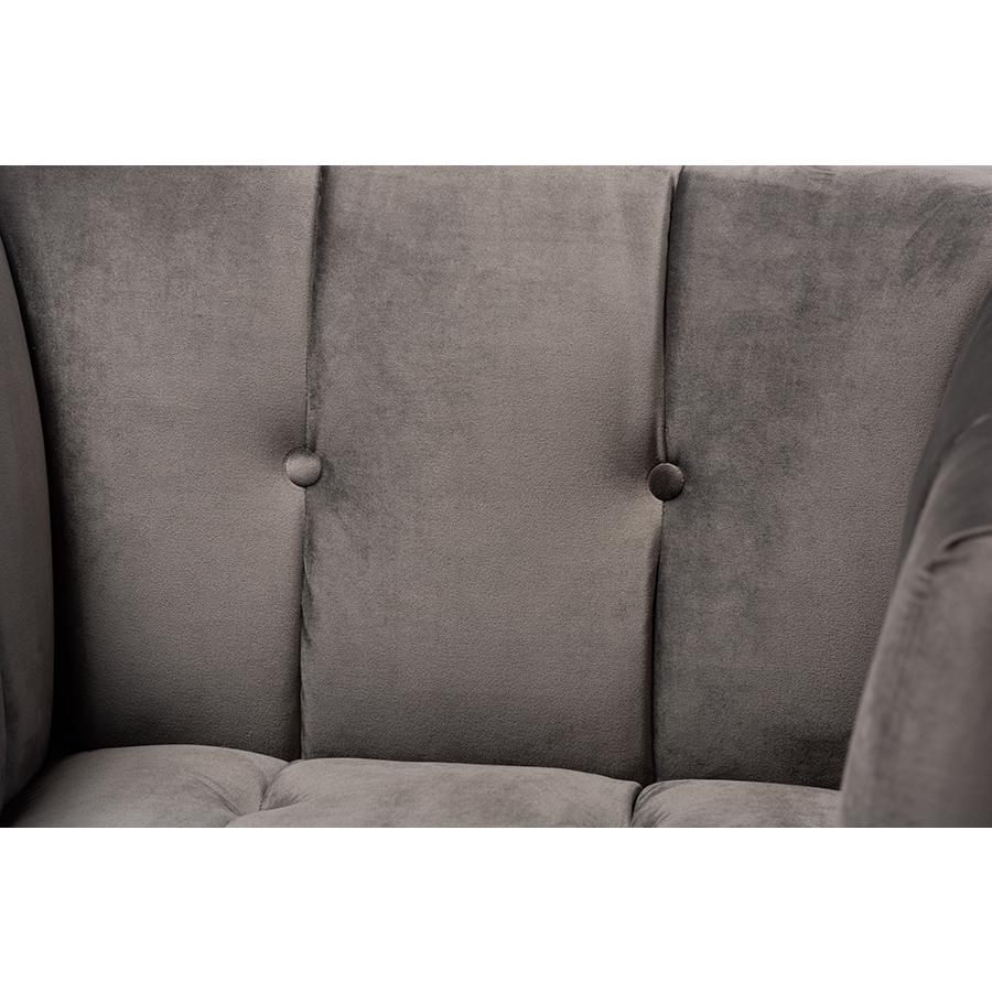 Baxton Studio Ambra Glam and Luxe Grey Velvet Fabric Upholstered and Button Tufted Armchair with Gold-Tone Frame. Picture 5