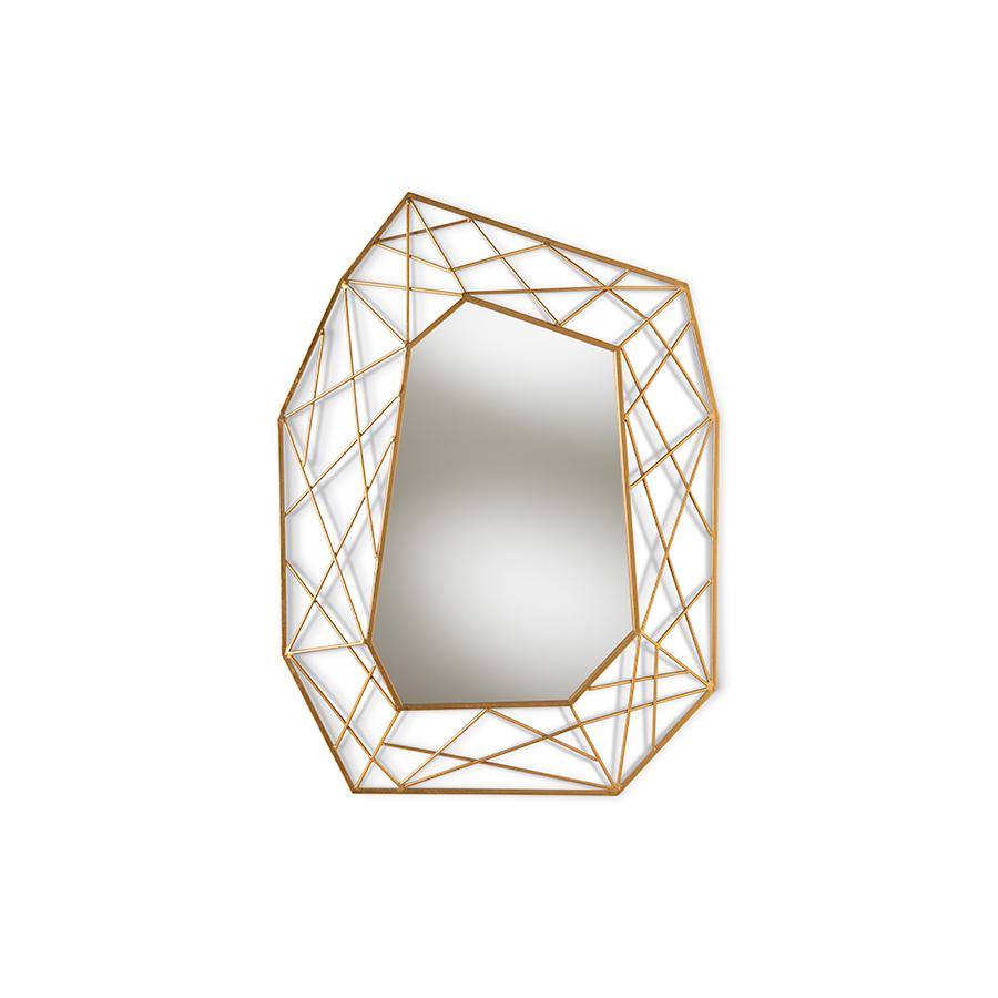 Oriana Modern and Contemporary Antique Gold Finished Geometric Accent Wall Mirror. Picture 4