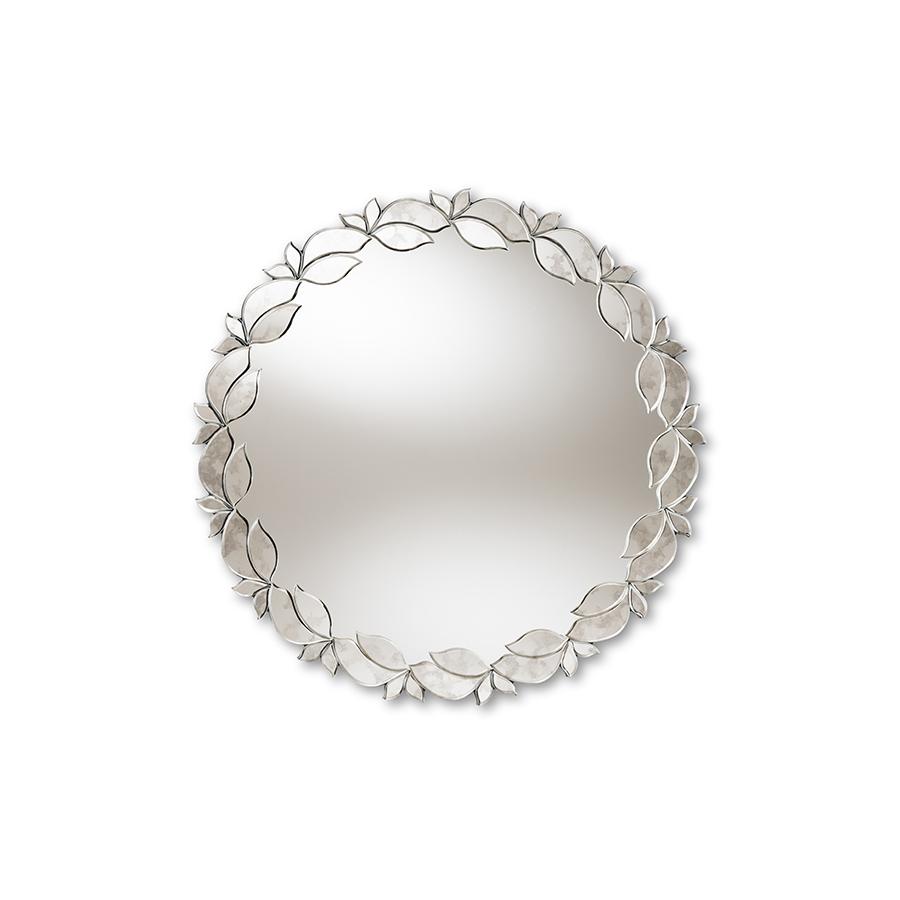 Luiza Modern and Contemporary Silver Finished Round Petal Leaf Accent Wall Mirror. Picture 4