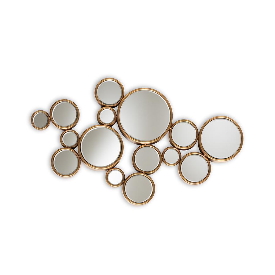 Cassiopeia Modern and Contemporary Antique Gold Finished Bubble Accent Wall Mirror. Picture 4