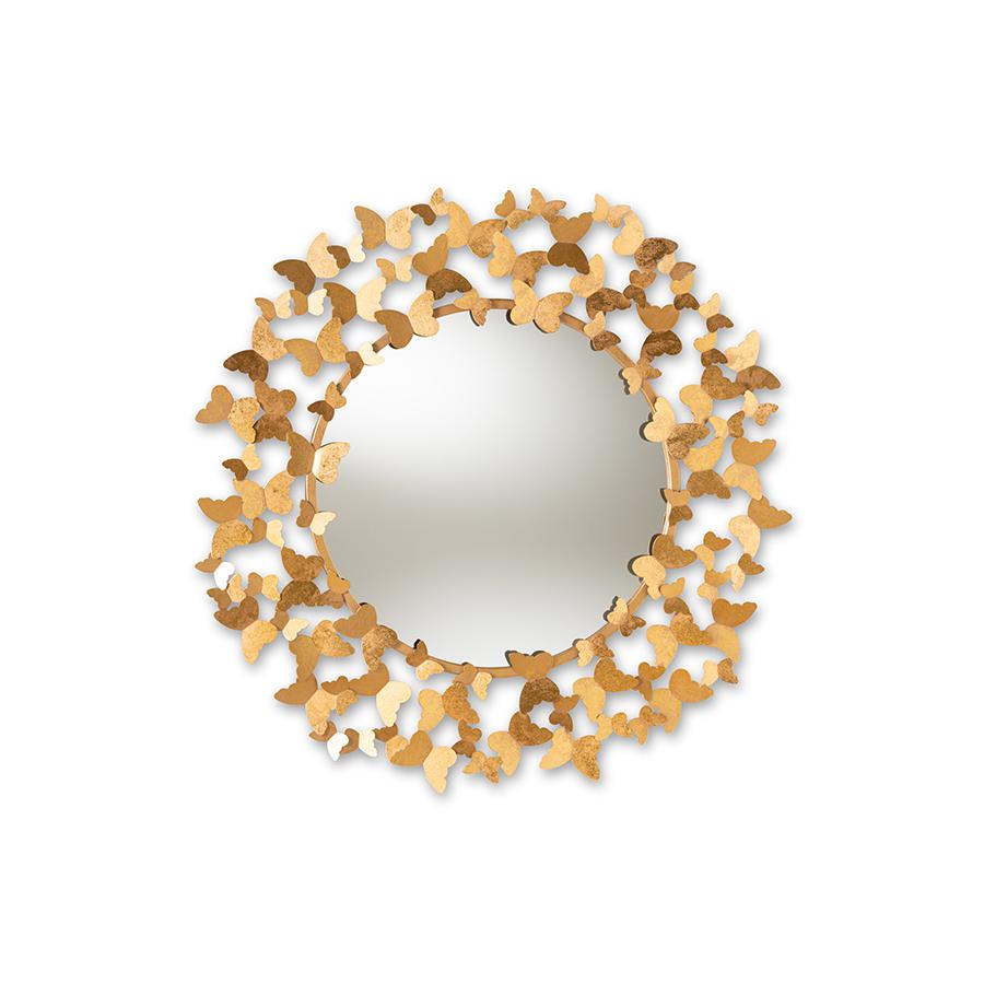 Soleil Modern and Contemporary Antique Gold Finished Butterfly Accent Wall Mirror. Picture 4