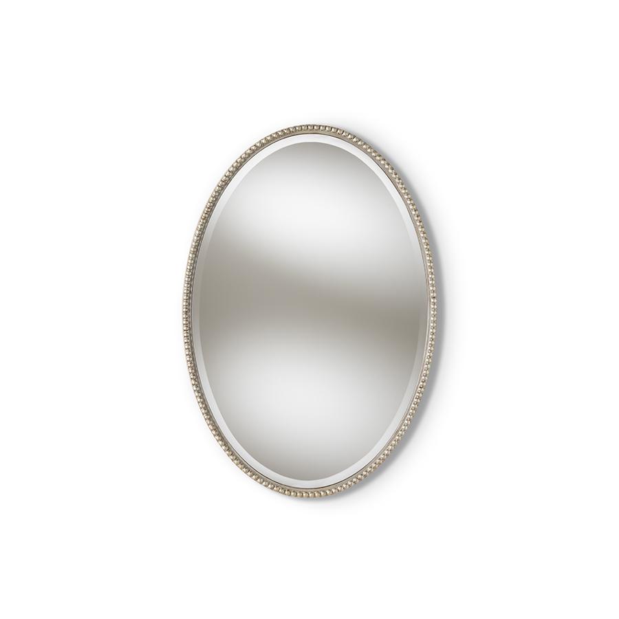 Graca Modern and Contemporary Antique Silver Finished Oval Accent Wall Mirror. Picture 4