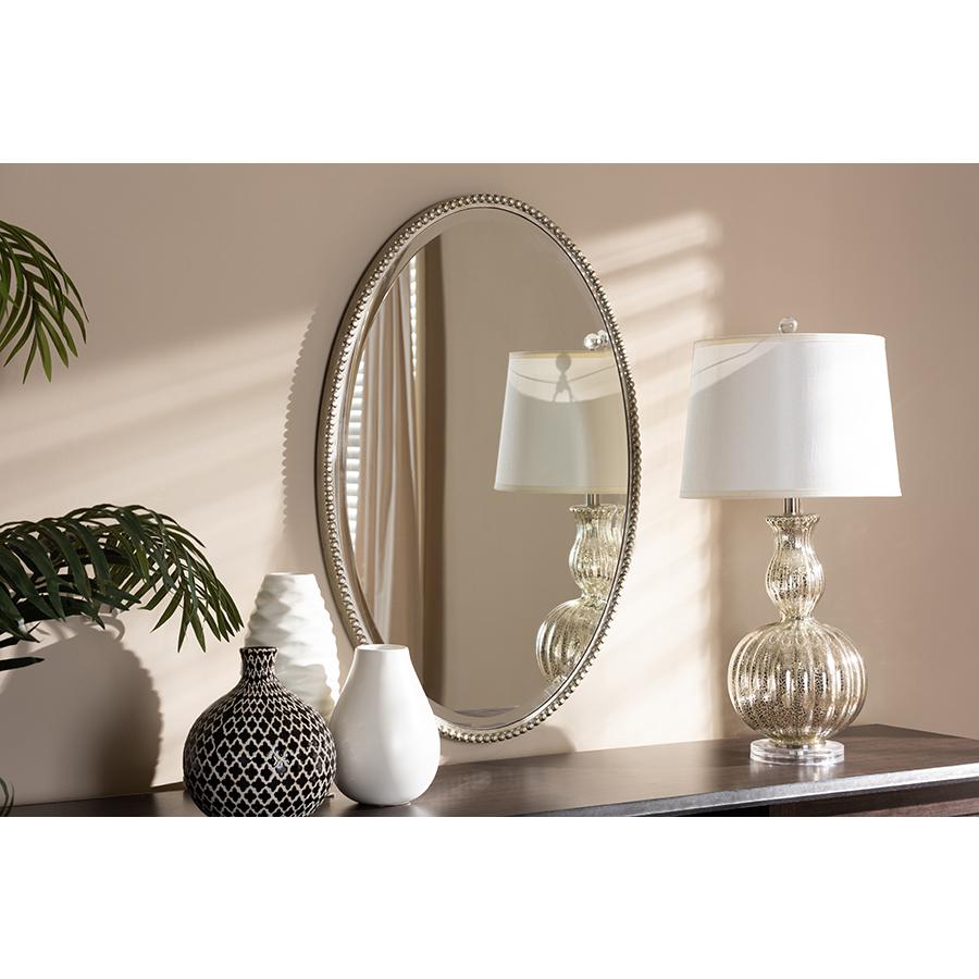 Graca Modern and Contemporary Antique Silver Finished Oval Accent Wall Mirror. Picture 1
