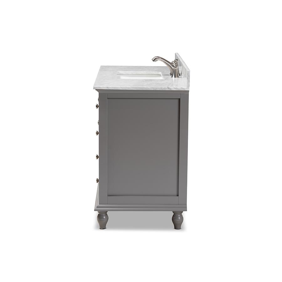 Caroline 48-Inch Transitional Grey Finished Wood and Marble Single Sink Bathroom Vanity. Picture 7