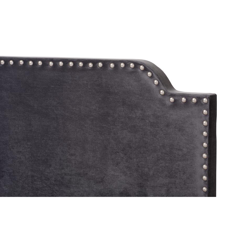 Darcy Luxe and Glamour Dark Grey Velvet Upholstered Full Size Bed. Picture 4