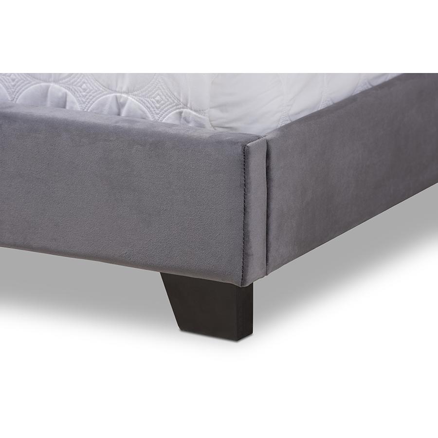 Darcy Luxe and Glamour Dark Grey Velvet Upholstered Full Size Bed. Picture 5
