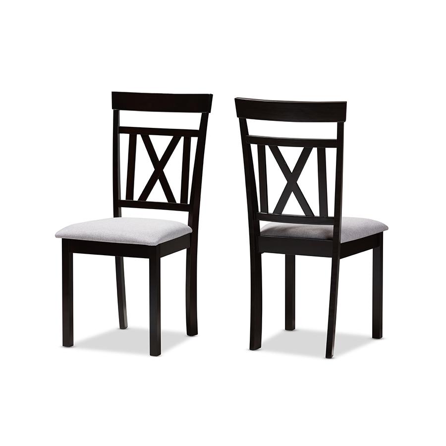 Grey Fabric Upholstered and Espresso Brown Finished Dining Chair Set of 2. Picture 1