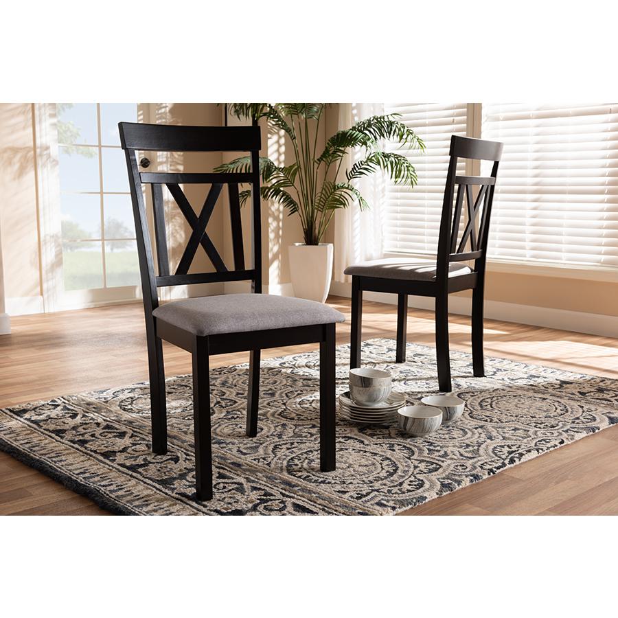 Rosie Modern and Contemporary Grey Fabric Upholstered and Espresso Brown Finished Dining Chair Set of 2. Picture 5
