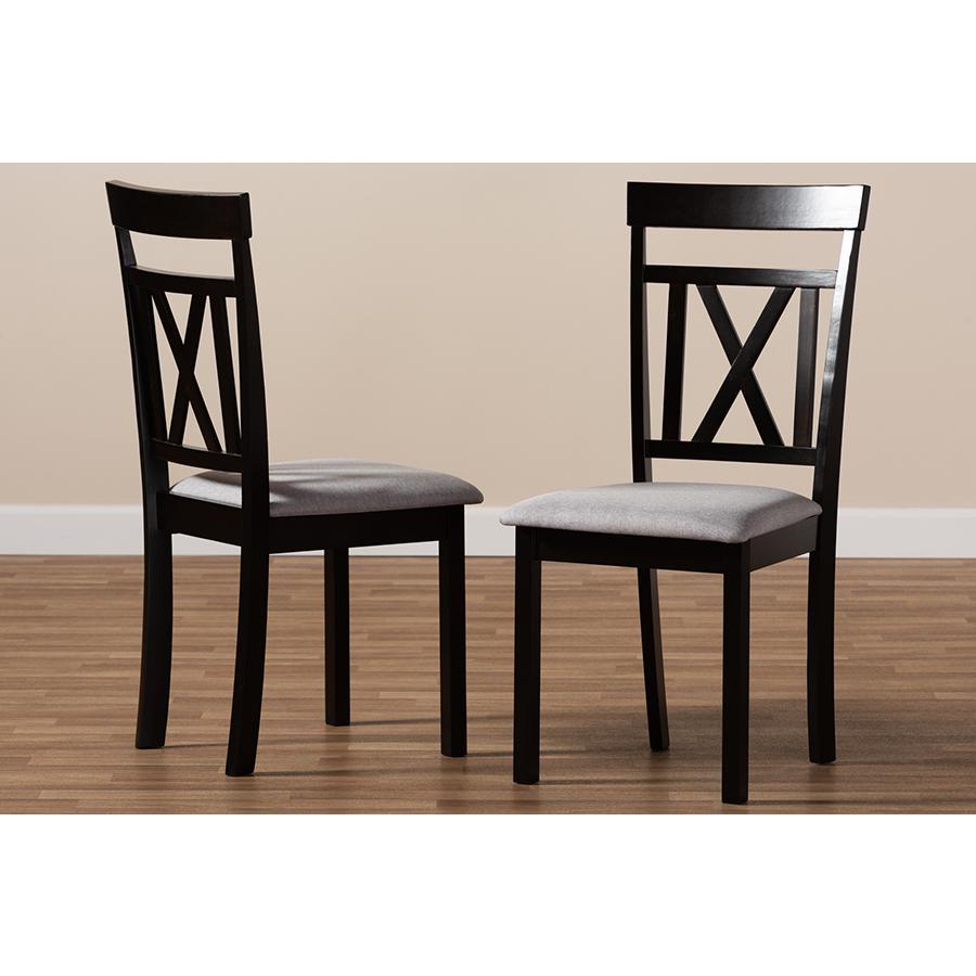 Grey Fabric Upholstered and Espresso Brown Finished Dining Chair Set of 2. Picture 6