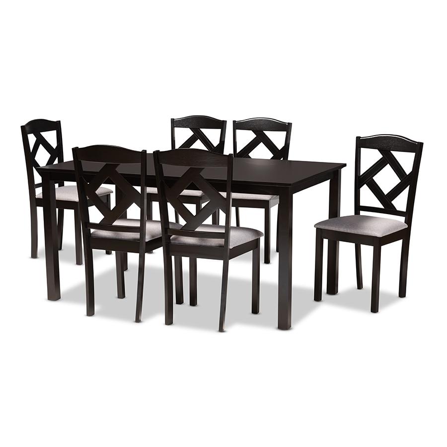 Dark Brown Finished Wood 7-Piece Dining Set. Picture 1