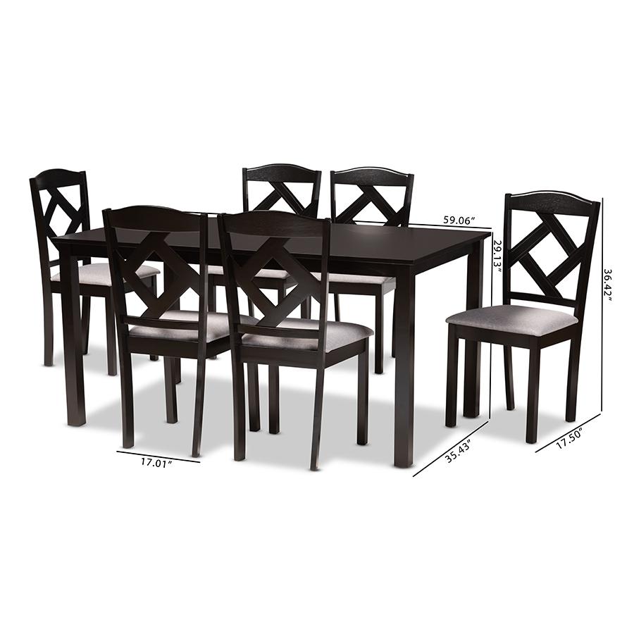 Dark Brown Finished Wood 7-Piece Dining Set. Picture 10
