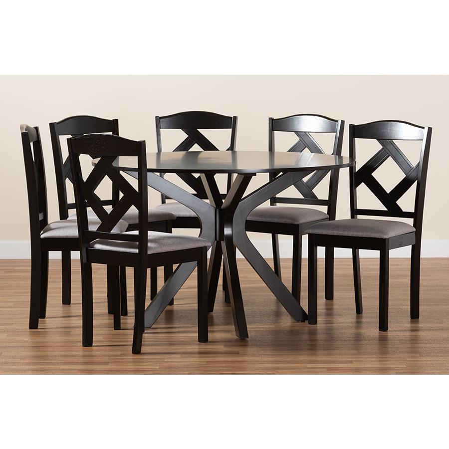 Dark Brown Finished Wood 7-Piece Dining Set. Picture 9
