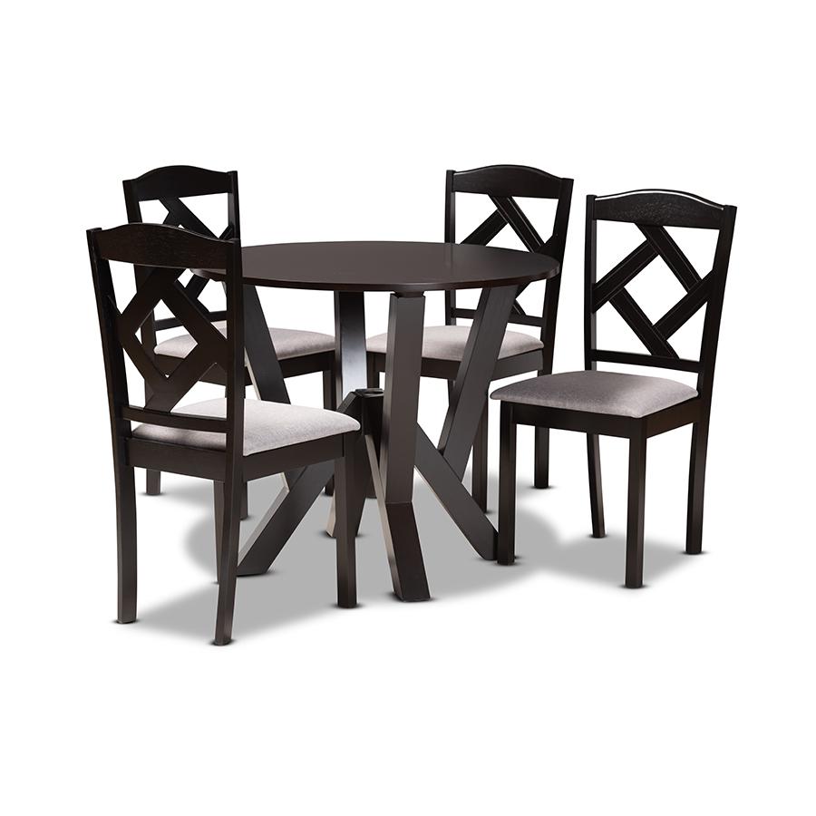 Dark Brown Finished Wood 5-Piece Dining Set. Picture 1