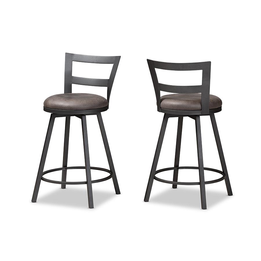 Arjean Rustic and Industrial Grey Fabric Upholstered Counter Stool Set of 2. The main picture.