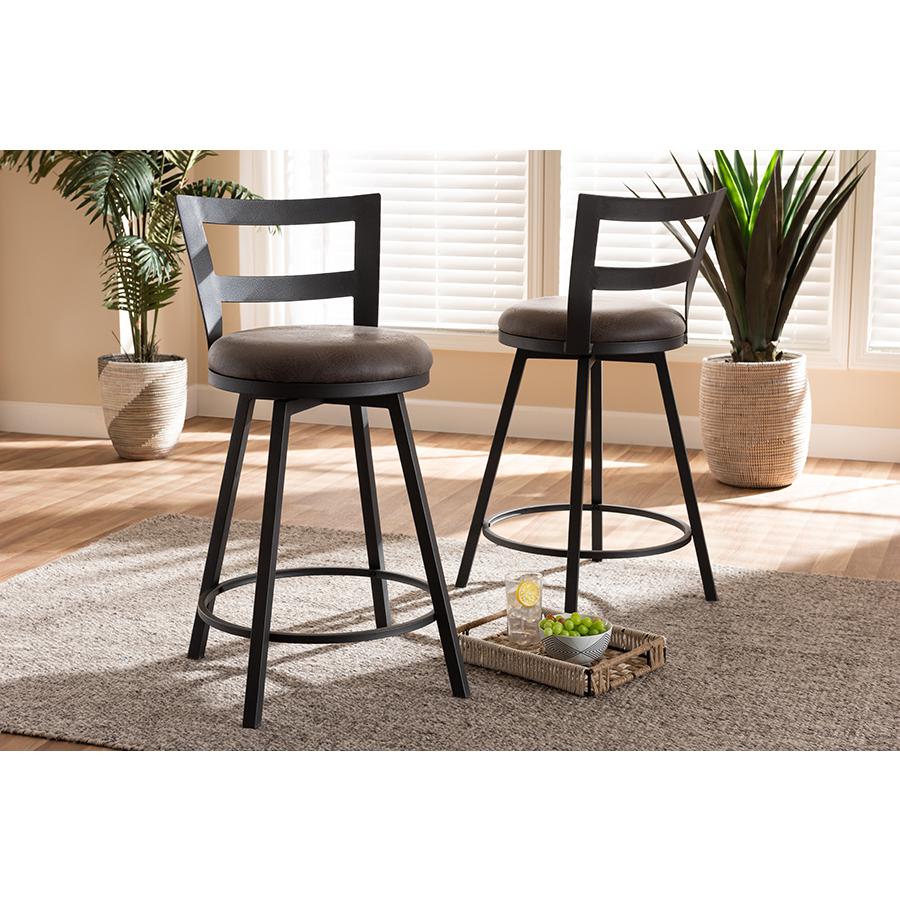 Arjean Rustic and Industrial Grey Fabric Upholstered Counter Stool Set of 2. Picture 5