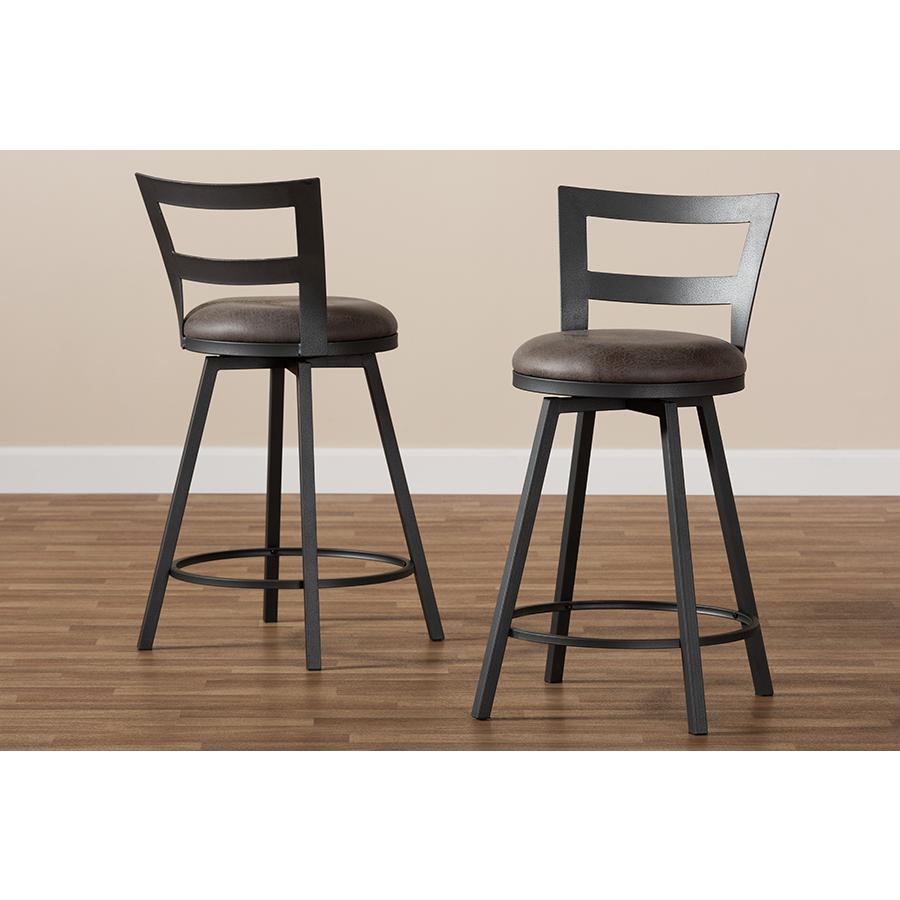 Arjean Rustic and Industrial Grey Fabric Upholstered Counter Stool Set of 2. Picture 6