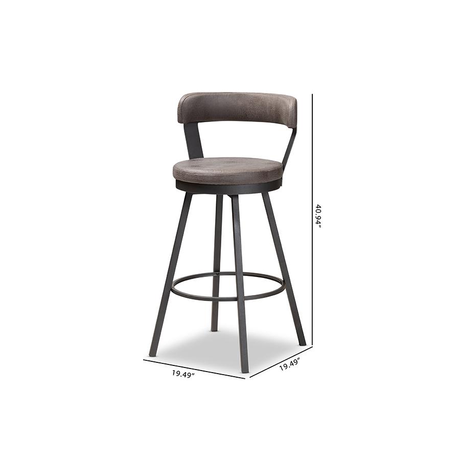 Arcene Rustic and Industrial Antique Grey Fabric 2-Piece Swivel Bar Stool Set. Picture 7