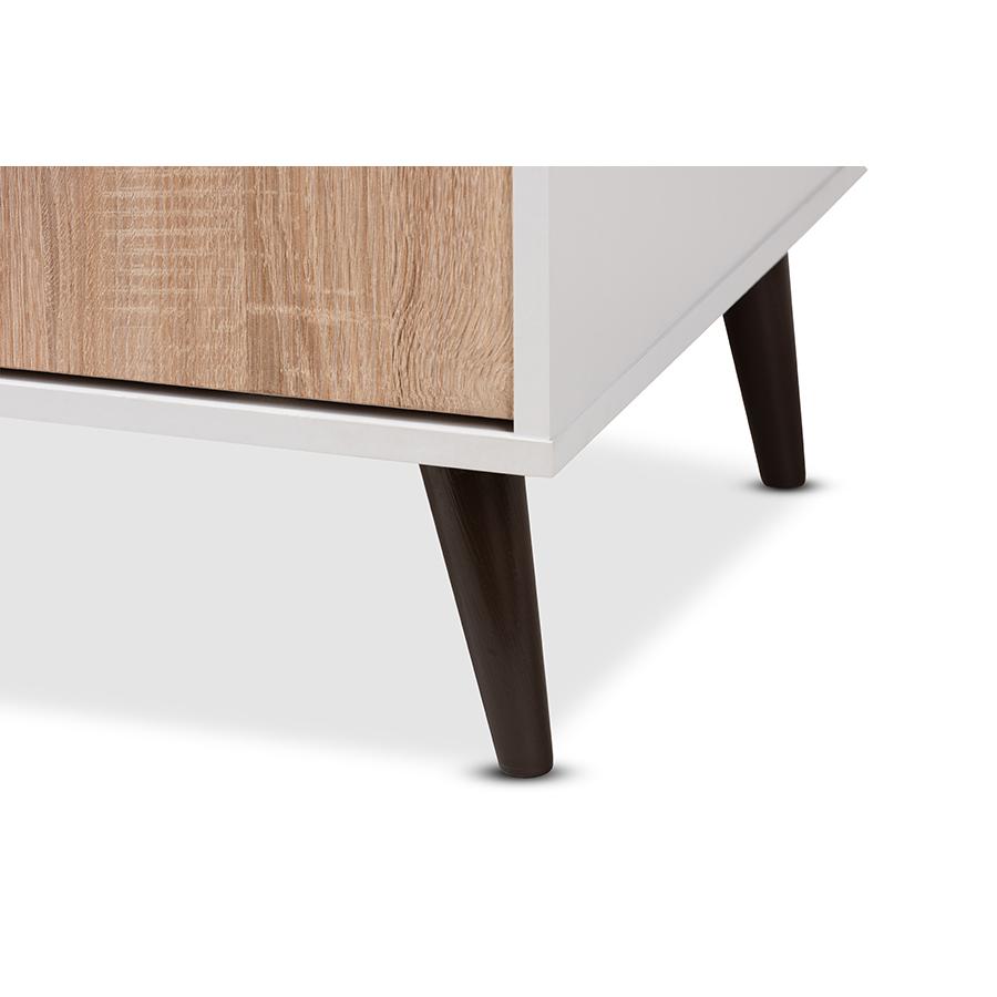 Bastien Mid-Century Modern White and Light Oak 6-Shelf TV Stand. Picture 7