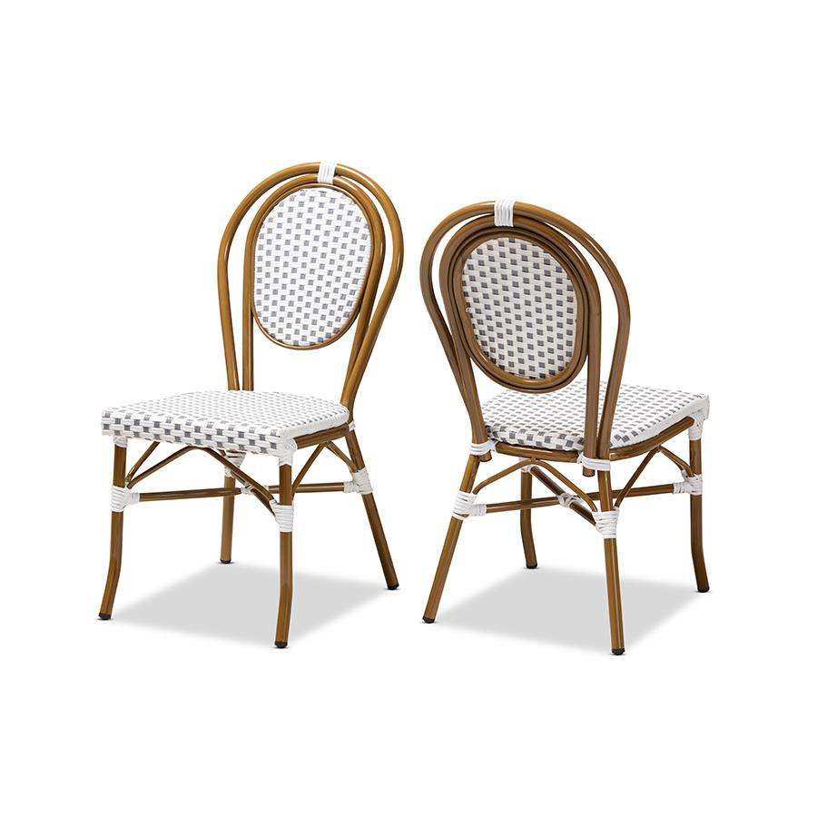 Gauthier Classic French Indoor and Outdoor Grey and White Bamboo Style Stackable Bistro Dining Chair Set of 2. The main picture.