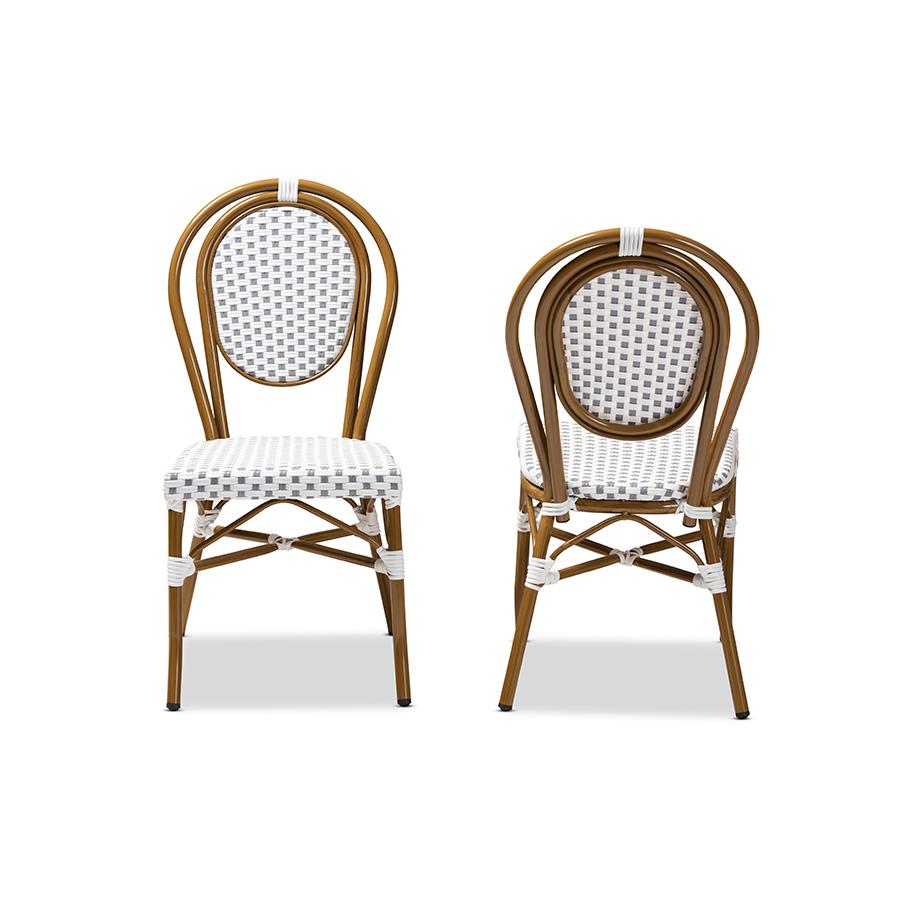 Gauthier Classic French Indoor and Outdoor Grey and White Bamboo Style Stackable Bistro Dining Chair Set of 2. Picture 3