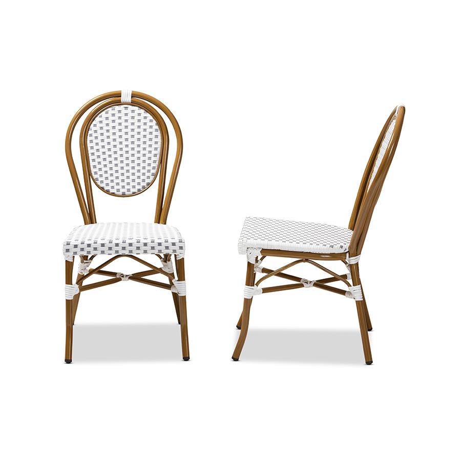 Gauthier Classic French Indoor and Outdoor Grey and White Bamboo Style Stackable Bistro Dining Chair Set of 2. Picture 4