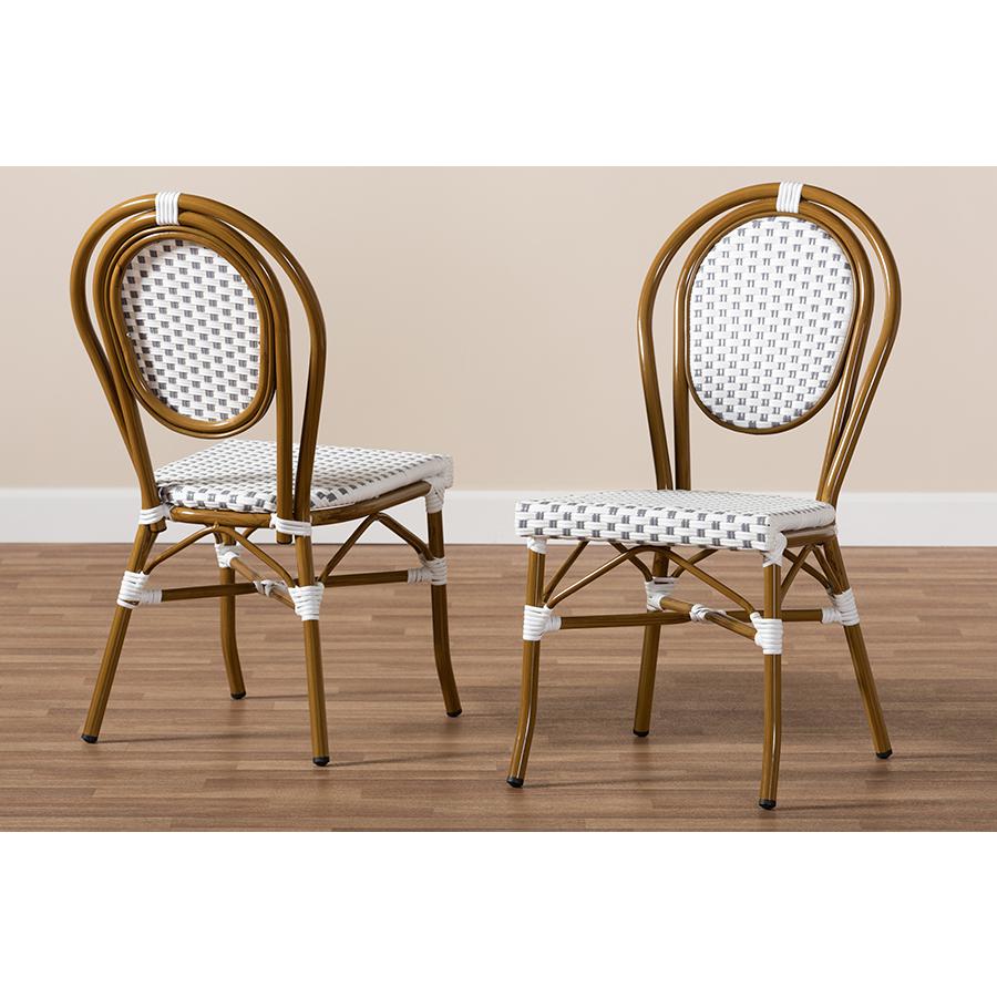 Gauthier Classic French Indoor and Outdoor Grey and White Bamboo Style Stackable Bistro Dining Chair Set of 2. Picture 7