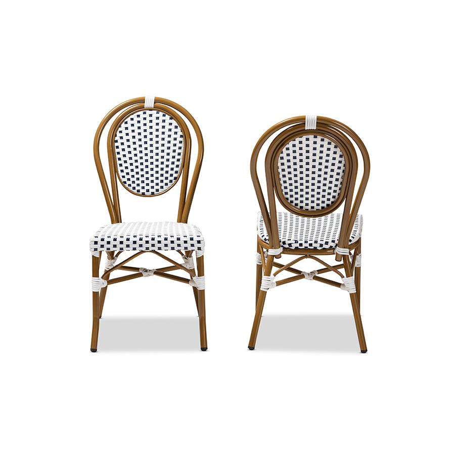 Gauthier Classic French Indoor and Outdoor Navy and White Bamboo Style Bistro Stackable Dining Chair Set of 2. Picture 3