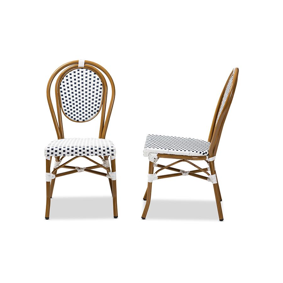 Gauthier Classic French Indoor and Outdoor Navy and White Bamboo Style Bistro Stackable Dining Chair Set of 2. Picture 4