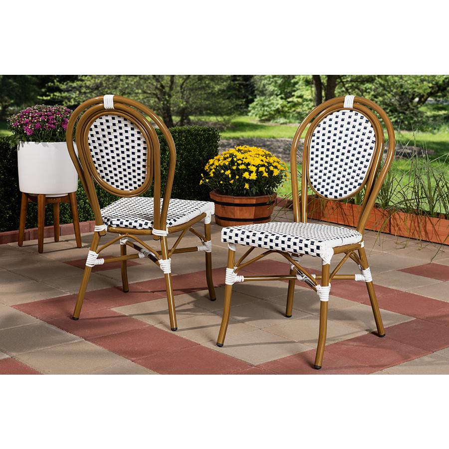 Gauthier Classic French Indoor and Outdoor Navy and White Bamboo Style Bistro Stackable Dining Chair Set of 2. Picture 2