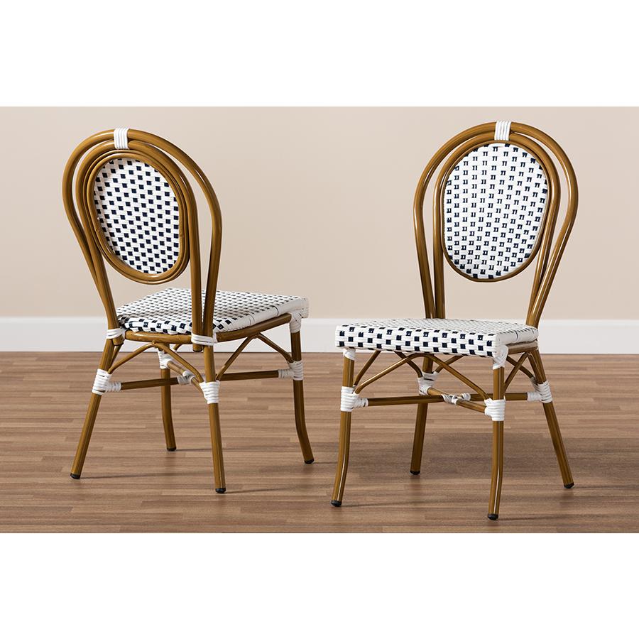 Gauthier Classic French Indoor and Outdoor Navy and White Bamboo Style Bistro Stackable Dining Chair Set of 2. Picture 7