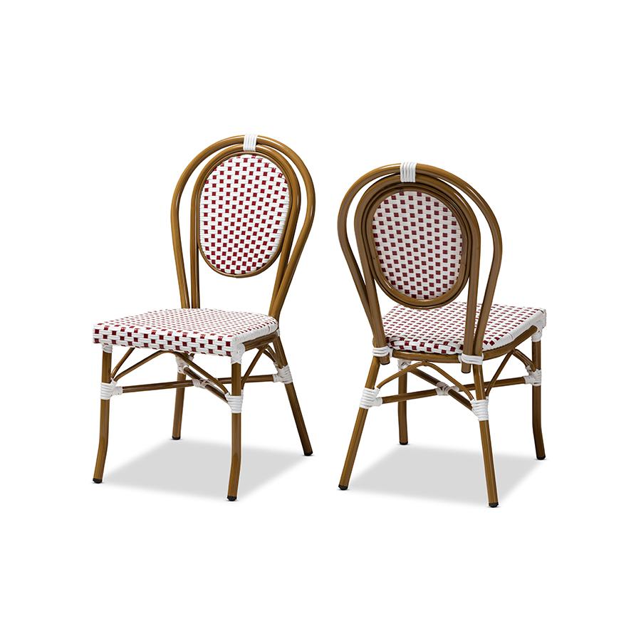Gauthier Classic French Indoor and Outdoor Red and White Bamboo Style Stackable Bistro Dining Chair Set of 2. The main picture.