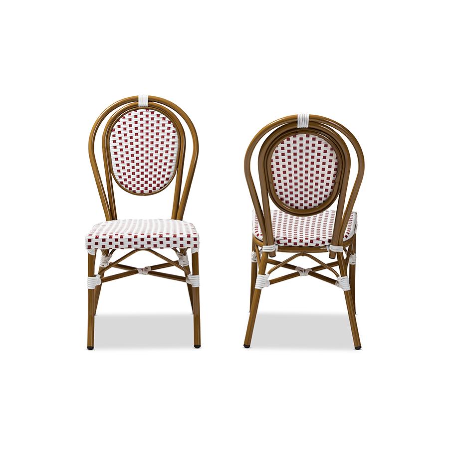 Gauthier Classic French Indoor and Outdoor Red and White Bamboo Style Stackable Bistro Dining Chair Set of 2. Picture 3
