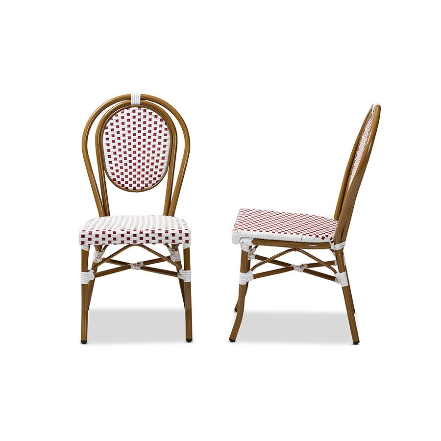 Gauthier Classic French Indoor and Outdoor Red and White Bamboo Style Stackable Bistro Dining Chair Set of 2. Picture 4