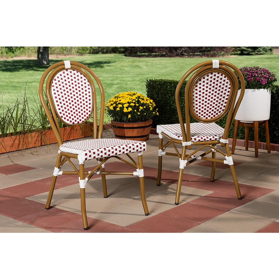 Gauthier Classic French Indoor and Outdoor Red and White Bamboo Style Stackable Bistro Dining Chair Set of 2. Picture 2