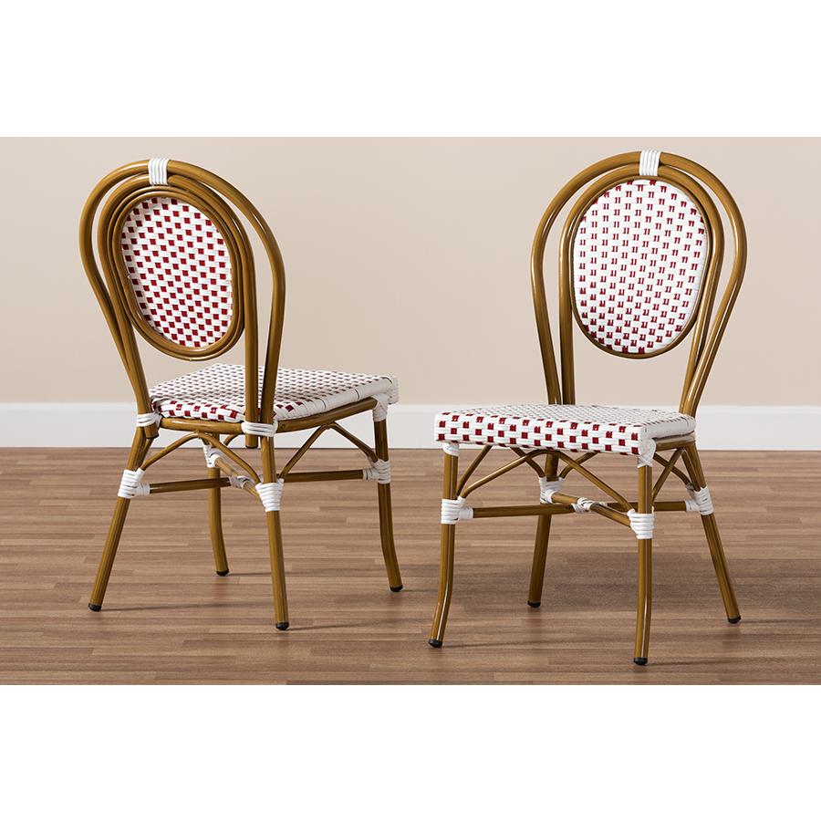 Gauthier Classic French Indoor and Outdoor Red and White Bamboo Style Stackable Bistro Dining Chair Set of 2. Picture 7