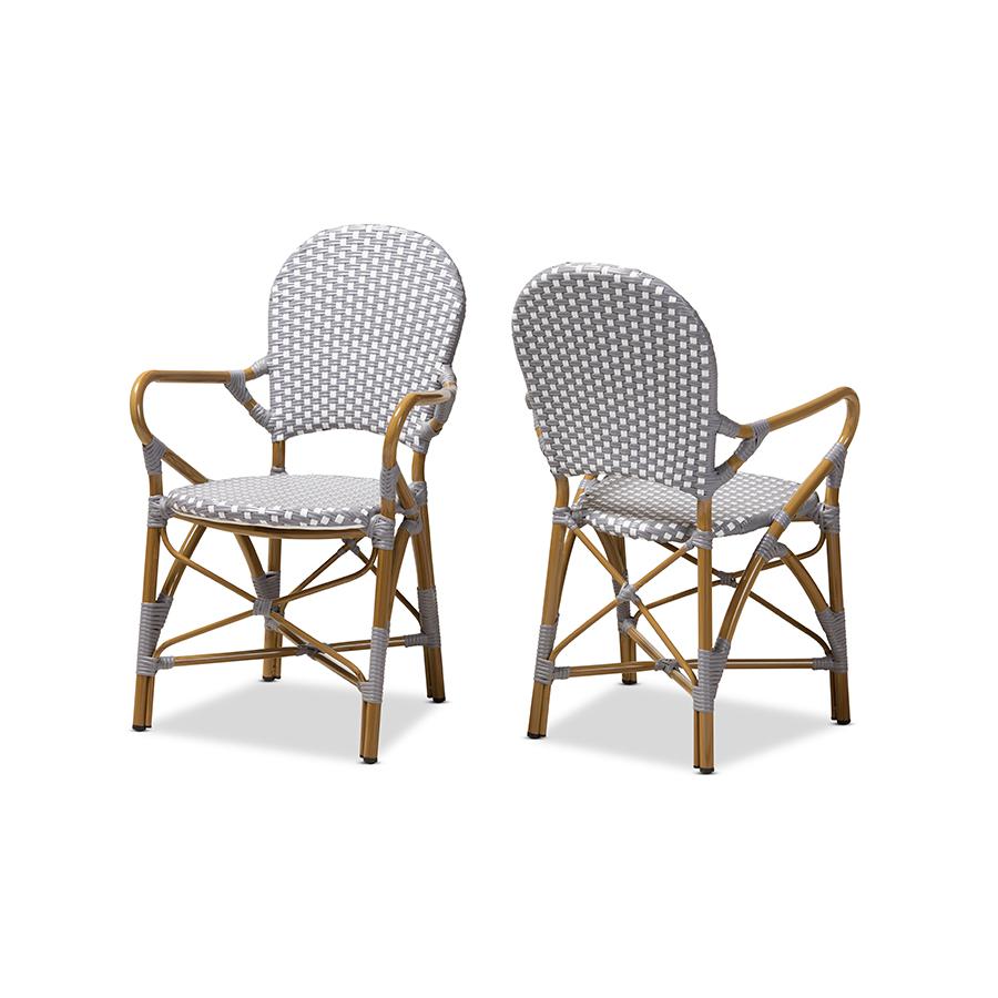 Seva Classic French Indoor and Outdoor Beige and Red Bamboo Style Stackable Bistro Dining Chair Set of 2. Picture 1