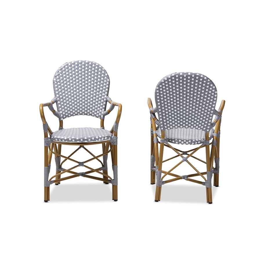Seva Classic French Indoor and Outdoor Beige and Red Bamboo Style Stackable Bistro Dining Chair Set of 2. Picture 3