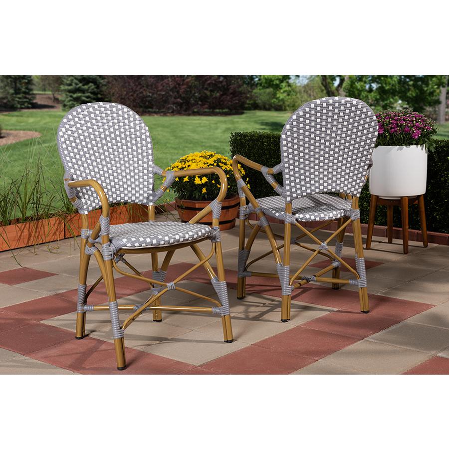 Seva Classic French Indoor and Outdoor Beige and Red Bamboo Style Stackable Bistro Dining Chair Set of 2. Picture 2