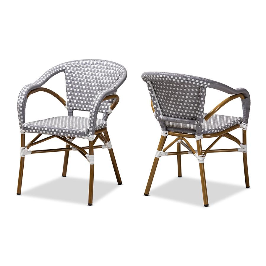 Eliane Classic French Indoor and Outdoor Grey and White Bamboo Style Stackable Bistro Dining Chair Set of 2. The main picture.
