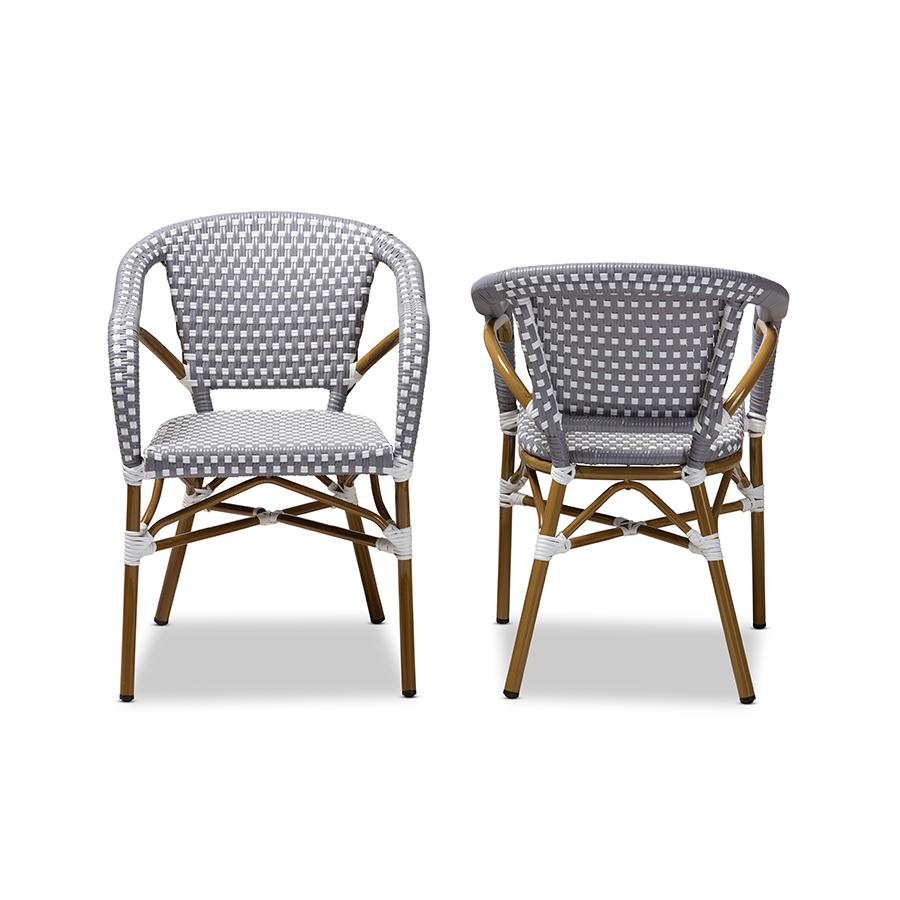 Eliane Classic French Indoor and Outdoor Grey and White Bamboo Style Stackable Bistro Dining Chair Set of 2. Picture 3