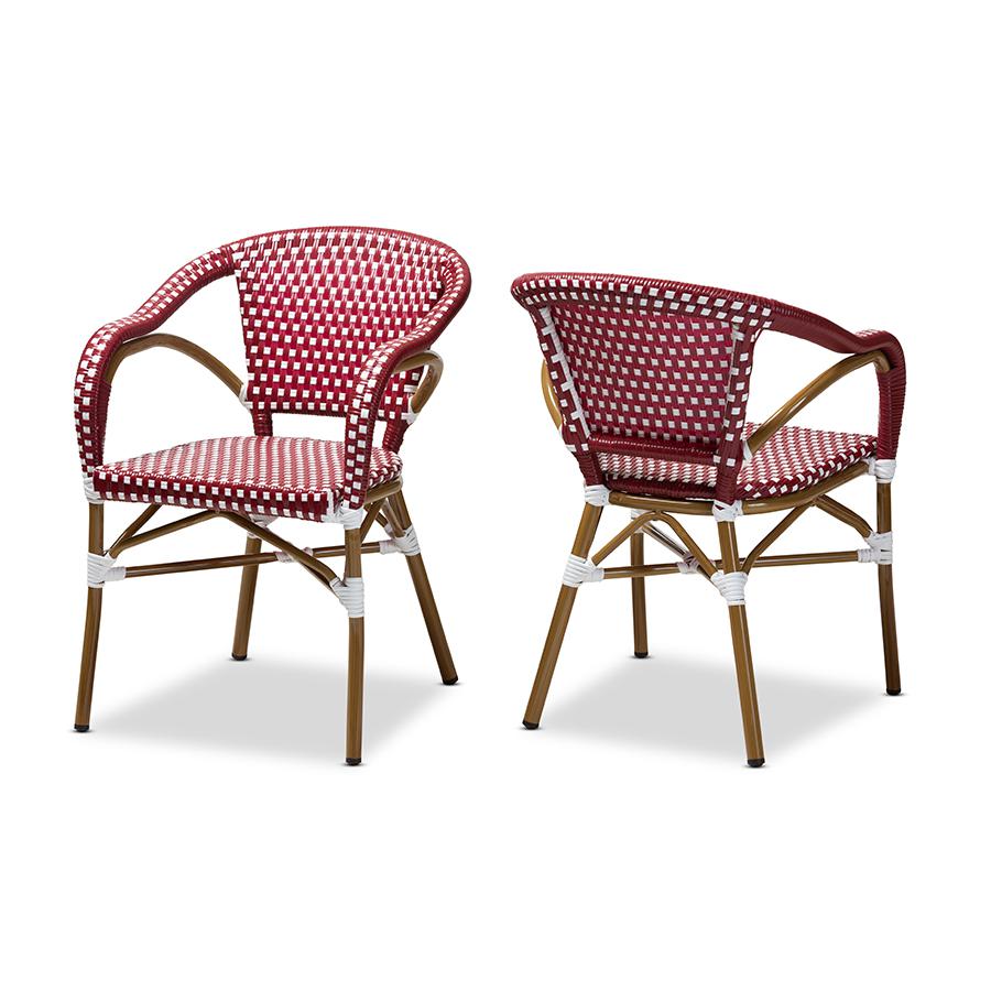 Eliane Classic French Indoor and Outdoor Red and White Bamboo Style Stackable Bistro Dining Chair Set of 2. Picture 1