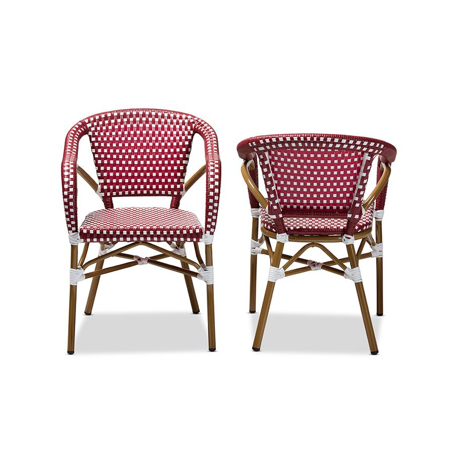 Eliane Classic French Indoor and Outdoor Red and White Bamboo Style Stackable Bistro Dining Chair Set of 2. Picture 3