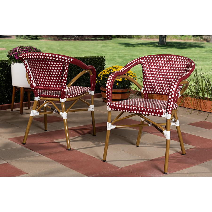 Eliane Classic French Indoor and Outdoor Red and White Bamboo Style Stackable Bistro Dining Chair Set of 2. Picture 2