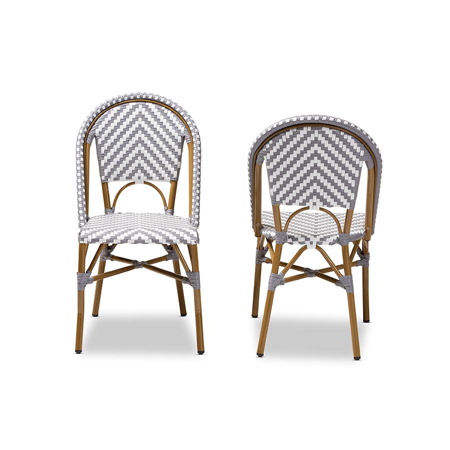 Celie Classic French Indoor and Outdoor Grey and White Bamboo Style Stackable Bistro Dining Chair Set of 2. Picture 3