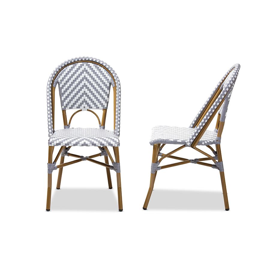 Celie Classic French Indoor and Outdoor Grey and White Bamboo Style Stackable Bistro Dining Chair Set of 2. Picture 4