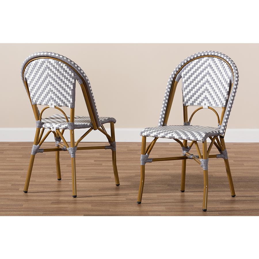 Celie Classic French Indoor and Outdoor Grey and White Bamboo Style Stackable Bistro Dining Chair Set of 2. Picture 7