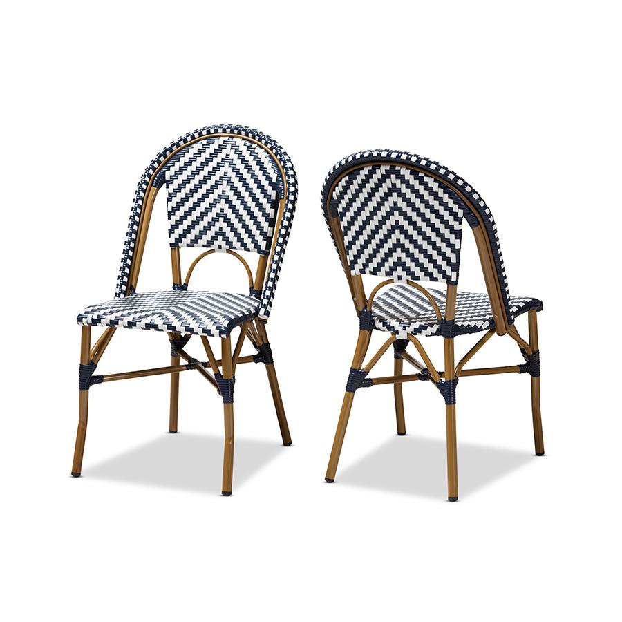 Celie Classic French Indoor and Outdoor Grey and White Bamboo Style Stackable Bistro Dining Chair Set of 2. Picture 1