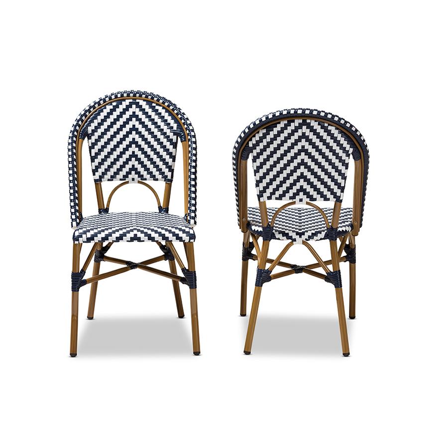 Celie Classic French Indoor and Outdoor Grey and White Bamboo Style Stackable Bistro Dining Chair Set of 2. Picture 3