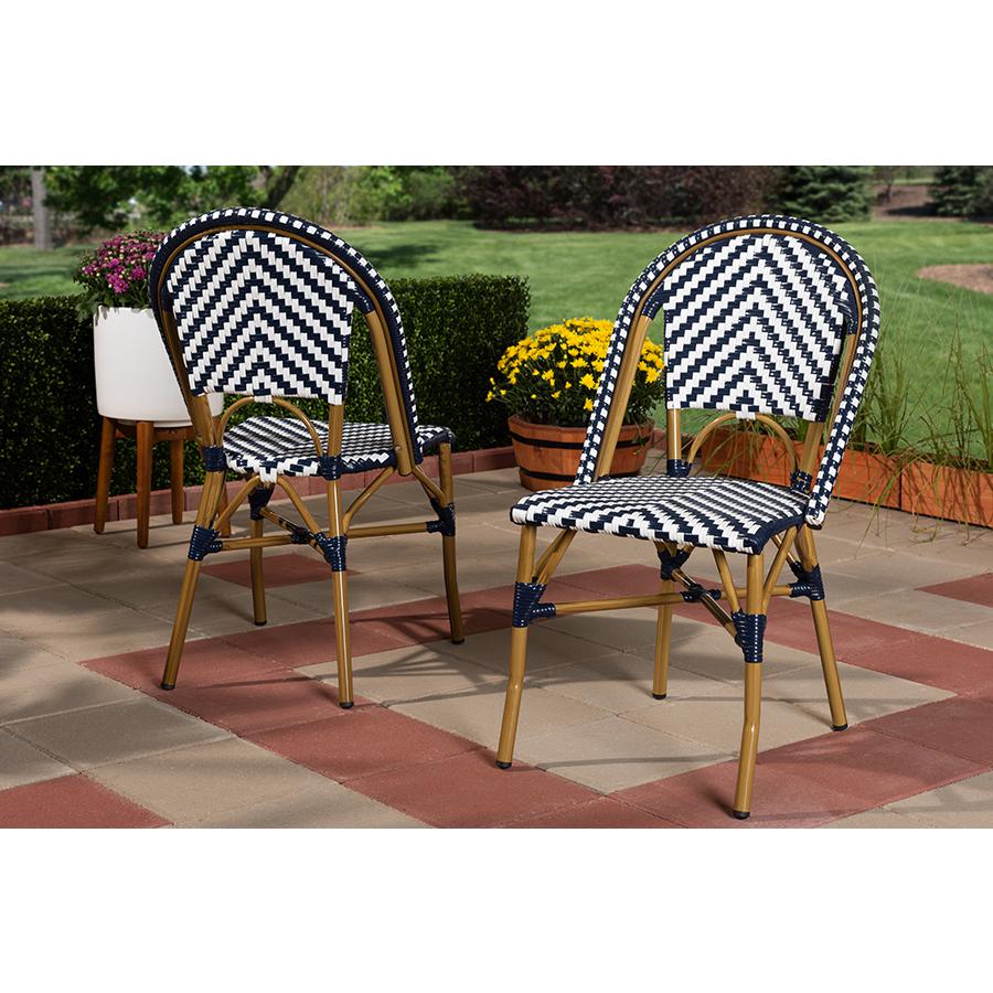 Celie Classic French Indoor and Outdoor Grey and White Bamboo Style Stackable Bistro Dining Chair Set of 2. Picture 2
