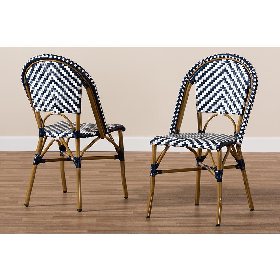Celie Classic French Indoor and Outdoor Grey and White Bamboo Style Stackable Bistro Dining Chair Set of 2. Picture 7